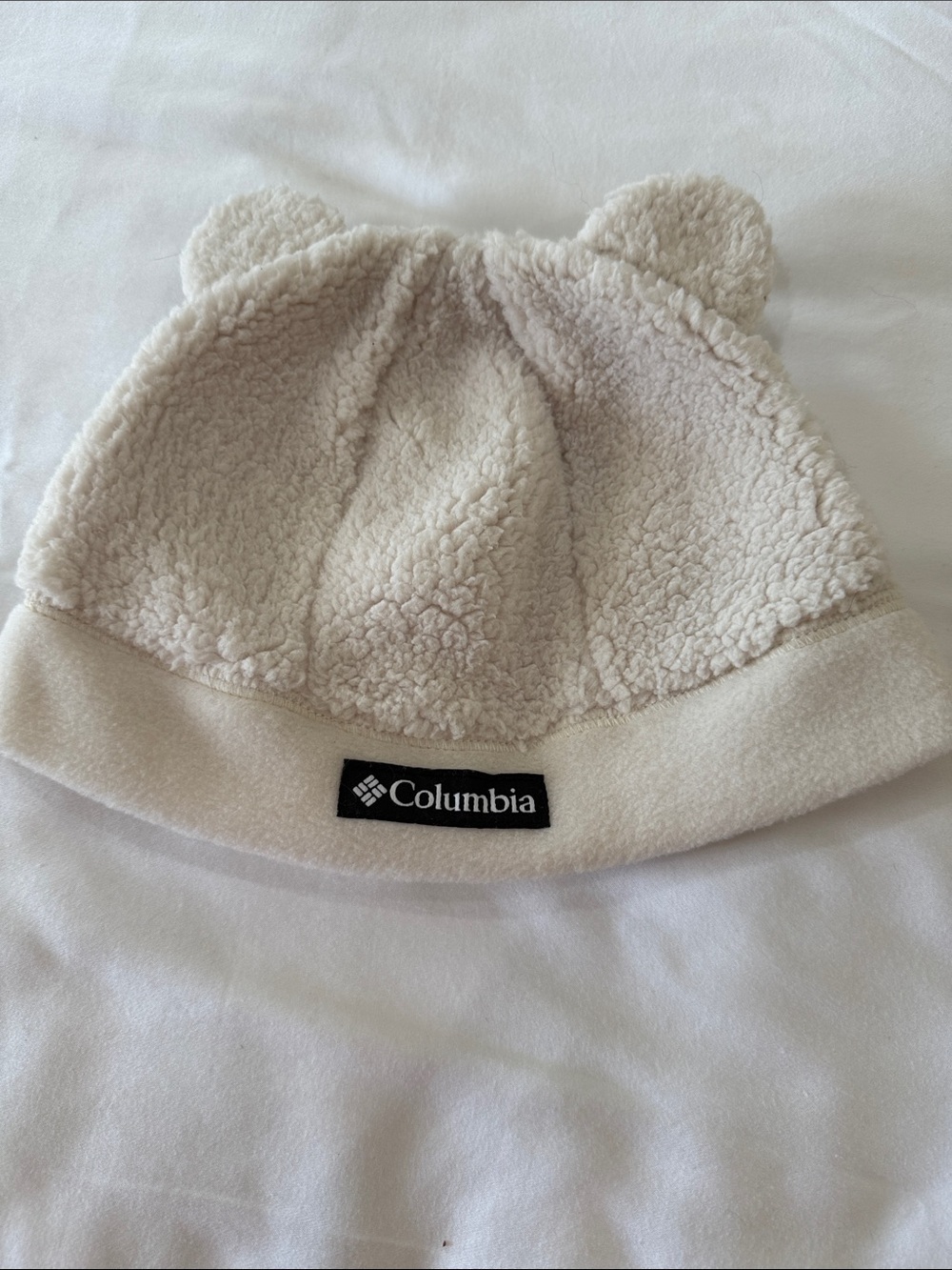 Columbia Ivory Sherpa Hat with Logo Patch